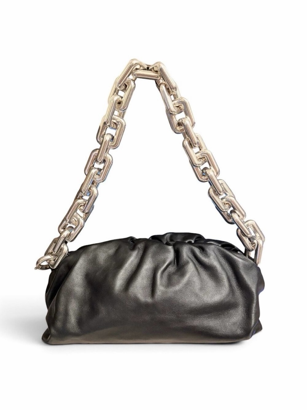 Bottega Veneta The Chain Pouch - Large Black Leather Silver Chain Bag w/ COA
